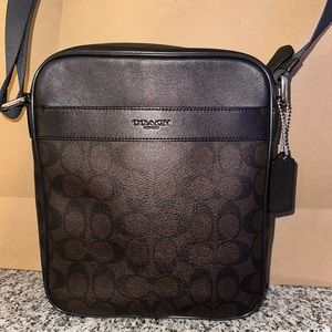 Men’s Crossbody Coach Bag Brown & Black Combo signature Pattern.